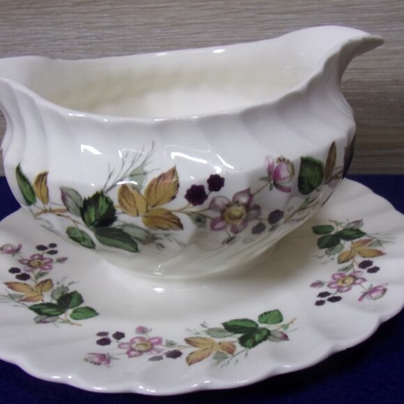 Vintage Holiday Gravy Boat Staffordshire with Underplate PRICE DROP $55 to $45 - Picture 3 of 6